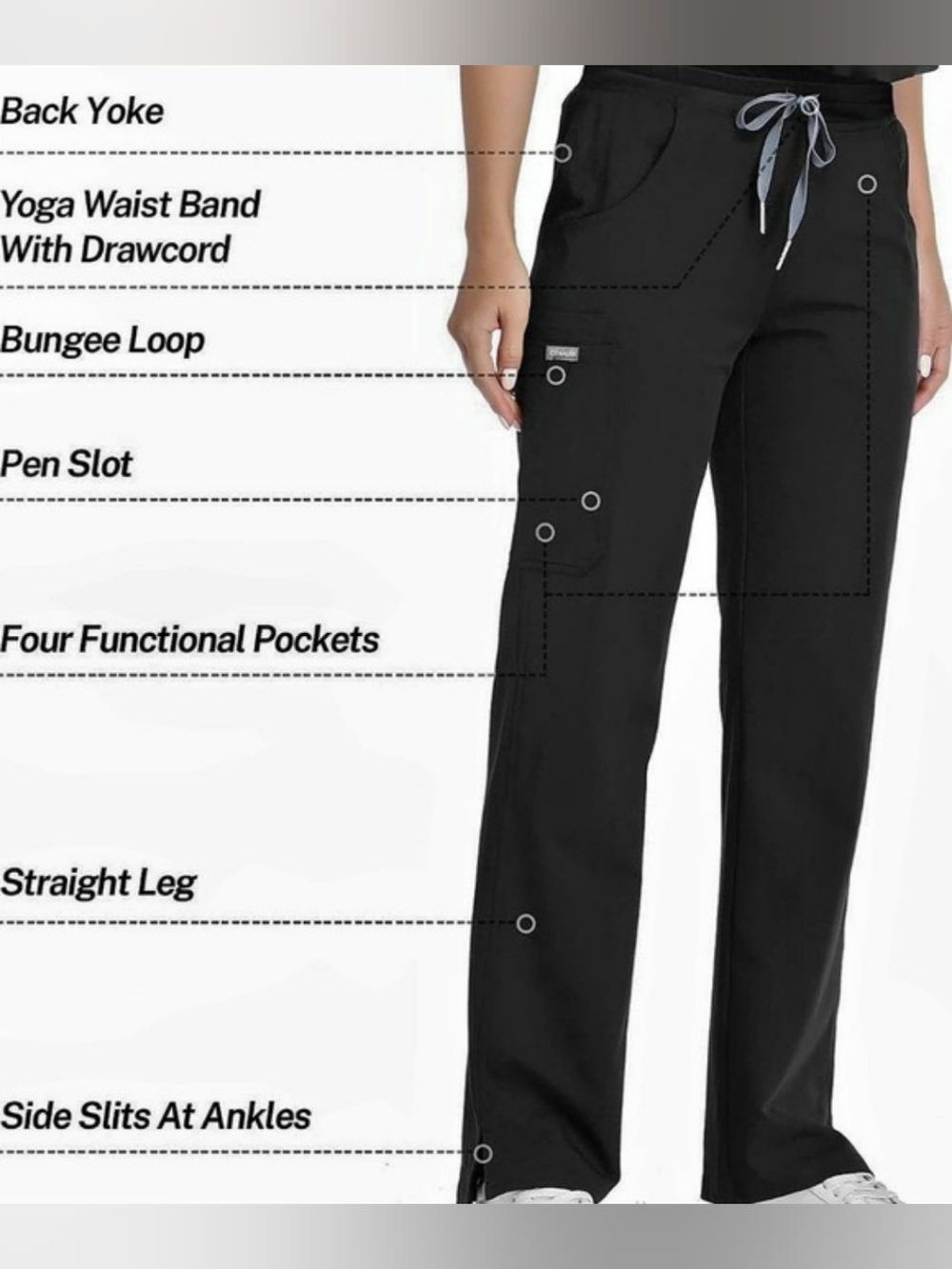 NWT- Comenii Black Scrub Pants- Large Petite